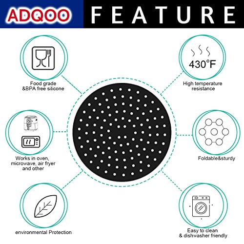 ADQOO Air Fryer Liners, 3 Pack 8 Inch Round Non-Stick Reusable Silicone Mats, 100 Percent Food-Grade, Easy Clean Kitchen Mat Accessories For NINJ