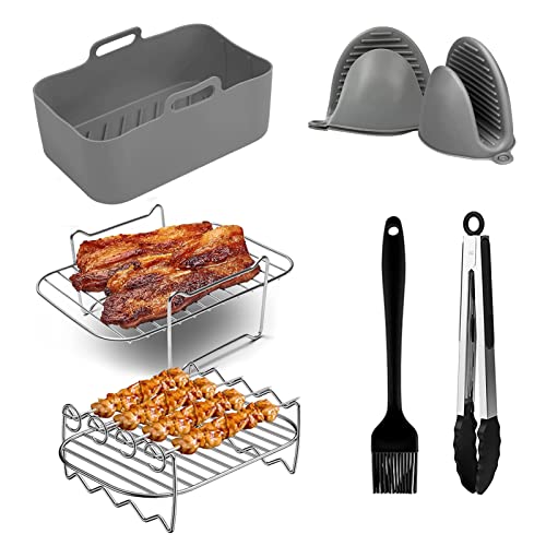 Dual Air Fryer Accessories 6 PCS, Double Basket Airfryer Accessory Compatiable for Ninja Foodi AF300UK, AF400UK, Instant Vortex, Tower T17088, Sa