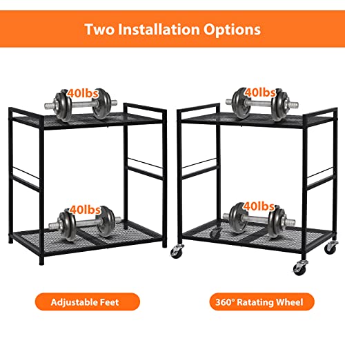 Mobile Printer Stand, Computer Tower Stand 2 Tier CPU Stand Rolling Cart Holds up to 40lbs, Metal Utility Carts with Wheels for Home & Office, Bl