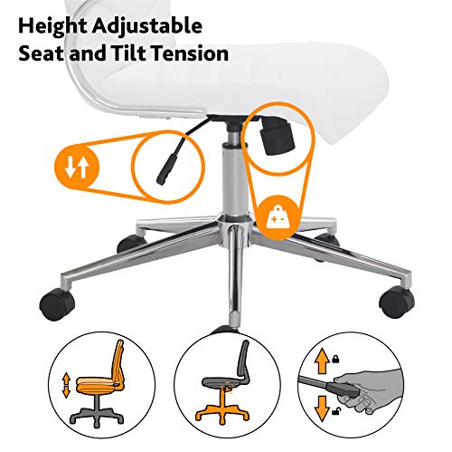 Office Hippo Executive Swivel Office Desk Chair with Fixed Padded Arms, Faux Leather, White