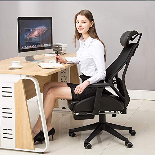 MU Reclining High-Back Office Chair, Ergonomic Computer Chair, Mesh Lounge Chair, Work Chair with Footrest and Waist Support, Suitable for Home a