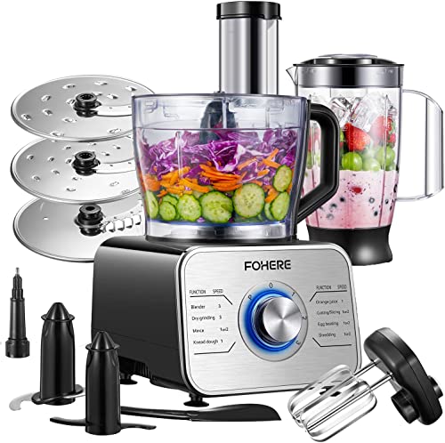 FOHERE Food Processor Multifunctional, 3-Speed Food Processor and Blender Combo with 3.5 L Bowl, 1.5 L Blender Jug, Simple Operation for Blending