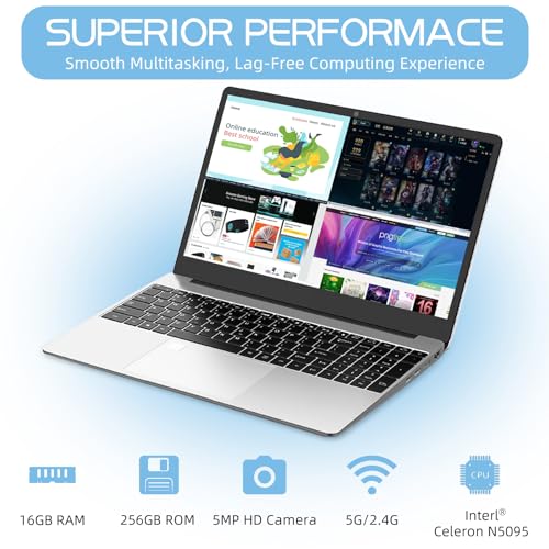 aichiw Laptop Windows 10,15.6 inch FHD 1920x1080 Notebook Computer Laptop,Intel Processor 16GB DDR4 256GB SSD, Fingerprint Unlock, USB 3.0, Dual