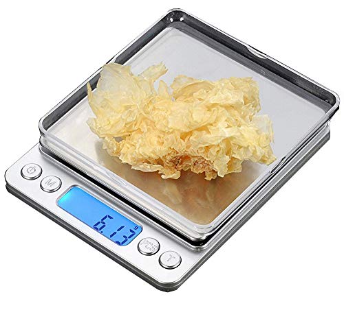 CestMall Stainless Steel Digital Kitchen Scales(500g 0.001oz/0.01g) High Precision Digital Pocket Scales with 2 Removable Trays (Silver, 5 x 4.17