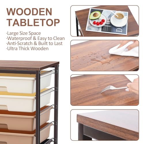 KINGRACK Storage Drawer Cart,Rolling Storage Cart with 8 Drawers,Storage Trolley Cart with Plastic Drawers,Utility Cart with Drawer,Wooden Tablet