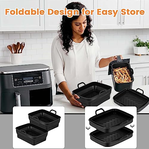 Silicone Air Fryer Liners, 4 PCS Dual Air Fryer Accessories for Ninja AF400UK & Tower T17088 & AF300UK, 8.46inch Reusable Foldable Air Fryer Pots