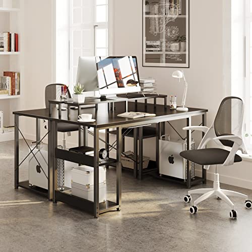 ODK Computer Desk with Shelves, 48" Home Office Desk with Storage, Gaming Desk, Modern Simple Style PC Desk, Stable Workstation, Black