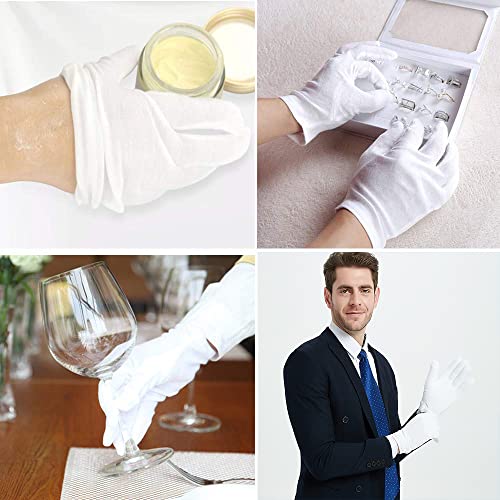 24 Pcs (12 Pair) White Cotton Gloves for Dry Hand Moisturizing Cosmetic Eczema Hand Spa and Coin Jewelry Inspection, Checking Gloves,Serving Glov