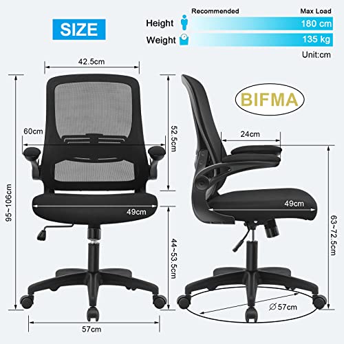 RYANGEL Desk Chair, Ergonomic Office Chair with Adjustable Lumbar Support & Flip-Up Arms, Home Office Computer Chair, Swivel Executive Task Chair