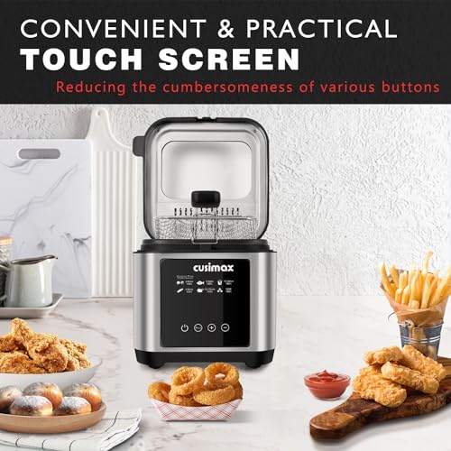 CUSIMAX Deep Fryer, 2.5L Deep Fat Fryer with Touchscreen, 1200W Countertop Fryer with Viewing Window, Stainless Steel Basket with Safety Handle,