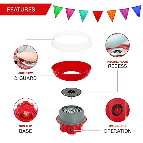 Global Gizmos 55889 Compact Candy Floss Machine / 400W / Carnival Style Candy Floss Maker / Spinning Tool Included / Red Colour / 26cm x 19cm