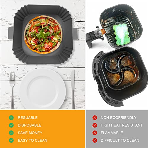 CNMTCCO Silicone Air Fryer Liners 2Pcs 7.8" Reusable Pot Food Grade Air Fryer Baking Tray Greaseproof Airfryer Basket Rack Accessories (Grey+Grey