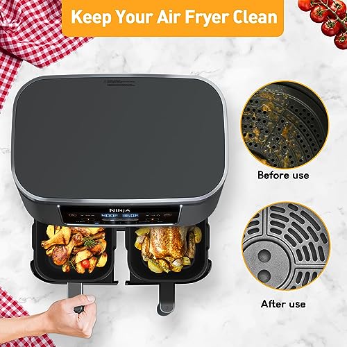 EAIMi Dual Air Fryer Accessories, 7 Pcs Air Fryer Accessories for Ninja Dual Air Fryer Af400UK & AF451UK 9.5L, Collapsible Silicone Air Fryer Lin
