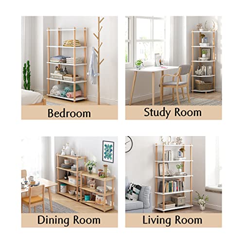 IOTXY 4-Tier Wooden Shelf Bookcase - Modern Open Bookshelf, Free Standing Storage Rack, Multifunctional Display Stand for Home and Office, White,