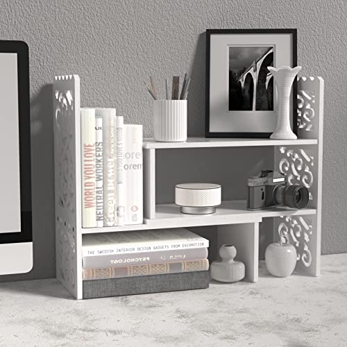 MASAKA B&W Desktop Organizers with Shelves for Office Desk, Adjustable WPC Display Shelf for Pen, Desktop Corner Organizer and Storage, Desk top
