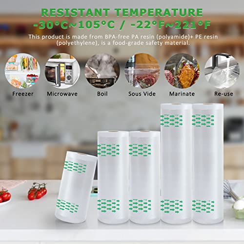 Anysea Vacuum Sealer Rolls Vacuum Sealer Bags: 6 Roll 15|20x2|28x3| x300 cm| BPA-Free | Heavy Duty Embossed | Vacuum Seal Food Bags, Food Sealer