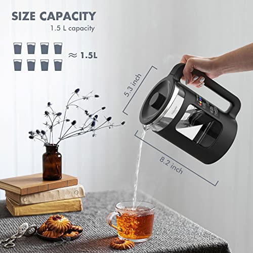 Haooair 1.5 Liter Kettle with Smart Temperature Control, 3000W Fast Boil Quiet, Auto Shut-Off and Boil-Dry Protection, BPA-Free
