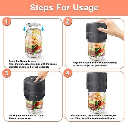 Electric Vacuum Sealer For Mason Jars ,Automatic Jar Sealer Kit for Food Storage with Wide & Regular Mouth Mason canning Compatible with FoodSave