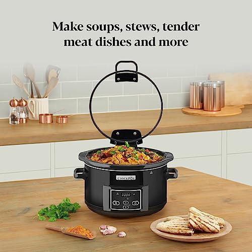 Crockpot Lift and Serve Digital Slow Cooker with Hinged Lid and Programmable Countdown Timer | 4.7 L (up to 5 People) | Energy Efficient | Black