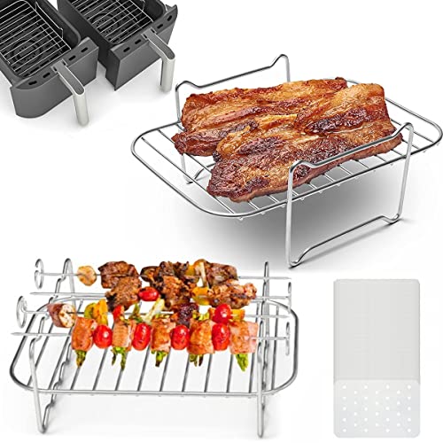 2Pcs Air Fryer Rack, Air Fryer Rack Compatible for Ninja Dual Air Fryer Multipurpose Air Fryer Accessories Stainless Steel Dual Air Fryer Rack wi