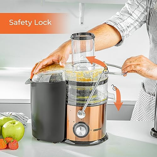 Geepas Juice Extractor, Centrifugal Juicer Machine - Whole Fruit & Vegetable Juicer - Stainless Steel Body & Extra Filter Basket - 75MM Wide Mout