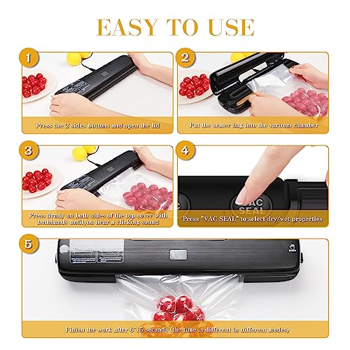 AMLGG Vacuum Sealer, Dry/Moist Vacuum Sealer Machine Automatic Air Sealing System for Sous Vide Cooking and Food Storage with 15 Vacuum Sealer Ba