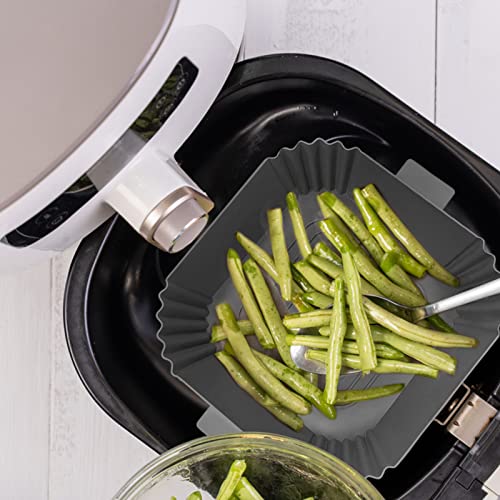 CNMTCCO Silicone Air Fryer Liners 2Pcs 7.8" Reusable Pot Food Grade Air Fryer Baking Tray Greaseproof Airfryer Basket Rack Accessories (Grey+Grey