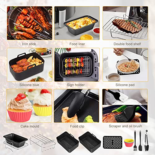 Dual Air Fryer Accessories Set of 10 for Ninja Foodi AF300UK/AF400UK/Tower T17088/Salter, Air Fryer Accessories with Silicone Air Fryer Liners, A