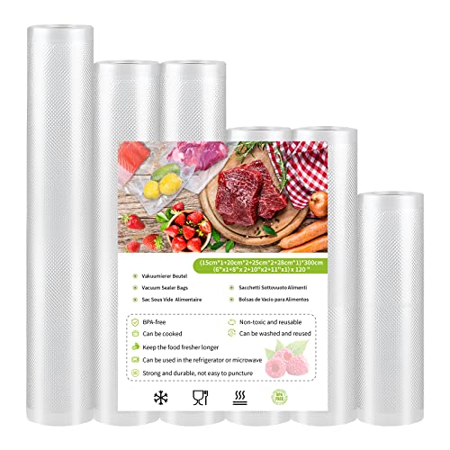 Vacuum Food Sealer Bags Rolls - 6 Roll 15|2x20|2x25|28 x300cm BPA Free Durable Vacuum Food Bags,Puncture Prevention Great for Food Storage and So