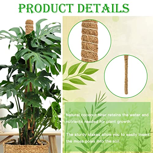 2 Pieces Moss Pole for Cheese Plant,Plant Pole,Plant Sticks Support,Plant Moss Pole,with 1 Roll of Tie,1 Hemp Rope,and 5 Gardening Labels,for Che