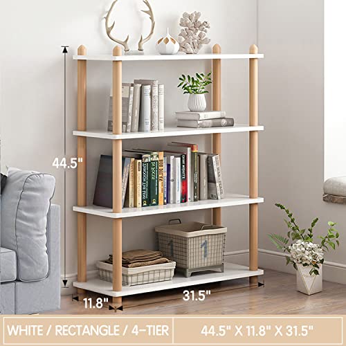 IOTXY 4-Tier Wooden Shelf Bookcase - Modern Open Bookshelf, Free Standing Storage Rack, Multifunctional Display Stand for Home and Office, White,