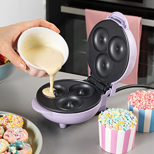 Giles & Posner EK4698GSPP Doughnut Maker - Easy Clean & Non-Stick Plates, Make 3 Mini Donuts, Create Vegan, Breakfast, & Ice Cream Doughnuts For