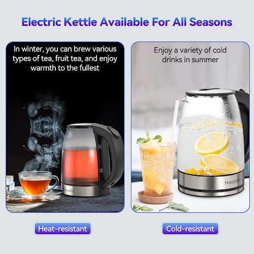 Haooair Electric Kettle Hammered Glasses Kettle, 1.8L Glass Tea Kettle 1200W Wide Opening, Limescale Inner liner Hot Water Boiler, LED Indicator