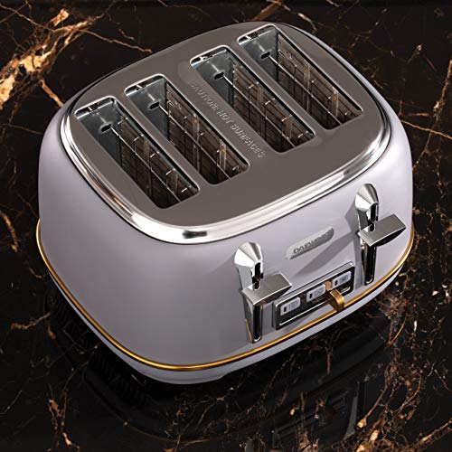 Daewoo Astoria 4 Slice Toaster (1370W-1630W Power) Reheat, Defrost & Cancel Functions and Adjustable Browning Feature, Includes Crumb Tray and Co