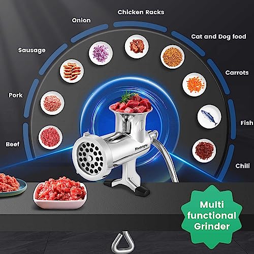 Huanyu Meat Grinder Manual Stainless Steel Hand Meat Grinder and Sausage Maker Manual Meat Mincer Dishwasher-Safe Meat Mincer Grinder Size 10