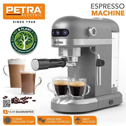 Petra PT5240 Espresso Coffee Machine - Milk Frothing Wand, 1.4L, Single & Double Shot, Stylish & Compact, 15-Bar Pressure, Barista Style Coffee,