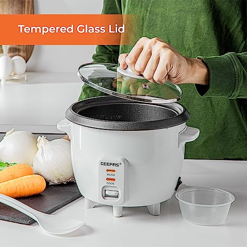 Geepas Rice Cooker, 0.6L | Electric Rice Cooker with Keep Warm Function, Automatic Cooking, Non-Stick Inner Pot | Includes Measuring Cup, Spatula