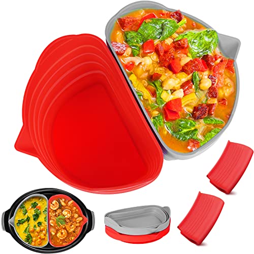 Slow Cooker Liner Silicone, 2pcs Food-Grade Silicone Slow Cooker Divider Liners Reusable Slow Cooker Accessories Fit 6-8 Quarts Crockpot, Leakpro