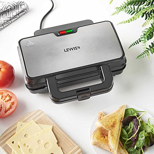 Lewis's Deep Fill Toastie Maker, 2 Slice Sandwich Toaster, Non Stick Plates, Power Indicator Light (900W)