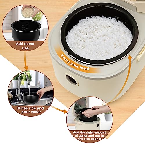 Bear Rice Cooker 2L with Steamer, 6 Rice Cooking Functions with Brown Rice, Steam, Porridge,Soup, Preset and Keep Warm, Multifunctional 350W Elec