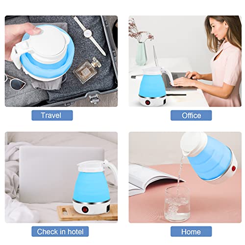 Foldable Electric Kettle, 600ml Portable Electric Food Grade Silicone Water Boiler Mini Electric Quick Boiling Kettle Ideal for Travel Hiking Cam