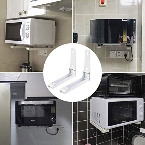 Foldable Stretch Shelf Rack Wall Mount Kitchen Microwave Oven Stand Bracket Microwave Oven Wall Mounting Brackets - White