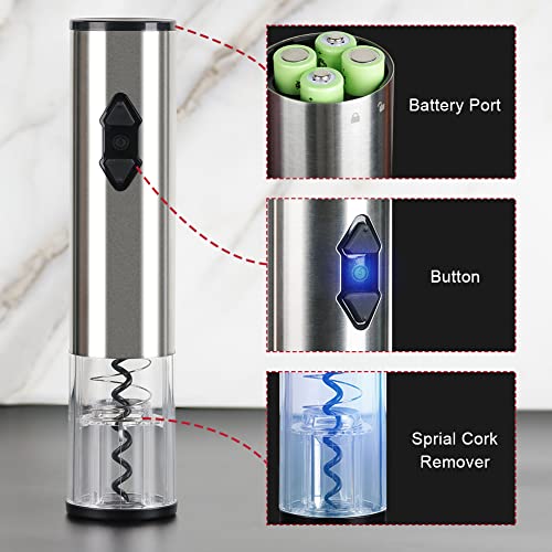 CIRCLE JOY Electric Wine Bottle Openers Set, Battery Operated Wine Opener Kit, Cordless Automatic Corkscrew Combo with Attached Foil Cutter Vacuu