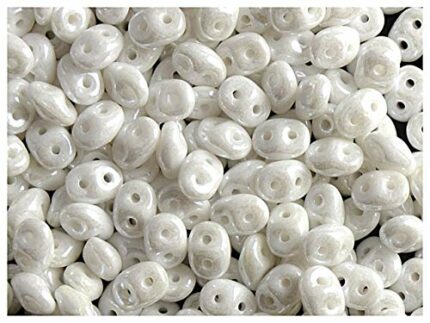 20 Grams (0,71 Ounces) am Czech Two-Hole Seed Beads SuperDuo 2.5x5mm Chalk White with White Luster