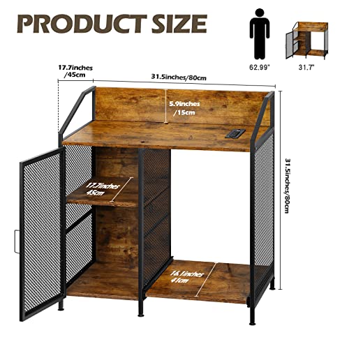 MOOACE File Cabinet with Charging Station and Paper Shredder Stand, 3 Tier Printer Stand Office Storage Lateral Filing Cabinet with Open Storage