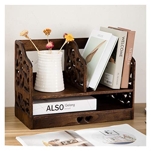 UpSoitech Storage Box Desktop Organizer Retro Carved Hollow Desktop Bookshelf Storage Shelve for Books CD Rack Book Rack Bookcase for Home Furnit