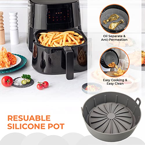 Janfor Silicone Air Fryer Pot-7.5 Inch Easy to Clean Basket-Non-Stick Air Fryer Accessories for Oven and Air Fryers- Air Fryers Liner-Reusable Fo