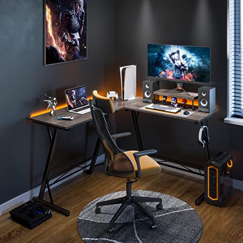 Gaming Desk L-Shaped Computer Desk Corner Desk for Home Office with Monitor Stand 129.5 cm Grey Oak