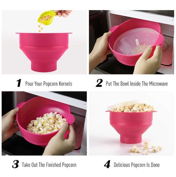 EMEF Microwave Popcorn Popper in an easy to make Popcorn Maker Collapsible Silicon Bowl (Red)