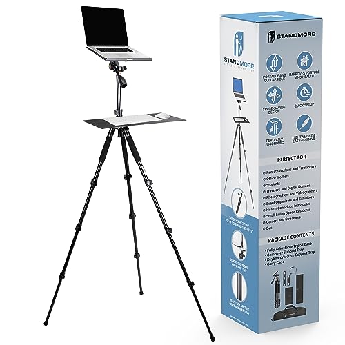 StandMore Portable Standing Desk, Tripod Stand Up Desk, Mobile Standing Desk Adjustable Height, Sit Stand Desk for Small Spaces, Adjustable Lapto